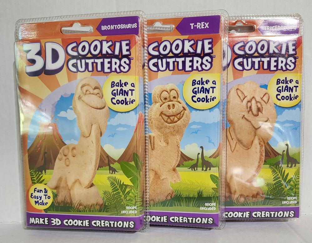 3D Dinosaur Cookie Cutters Set T-Rex Brontosaurus Triceratops New Sealed